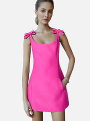 suspender bow decoration solid color temperament dress