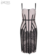 Sexy Bandage Dress Women Vestido Bodycon Lace Spaghetti Strap Club Dress Midi Celebrity Runway Party Dress