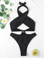 Einteiliger Neckholder-Badeanzug mit Print