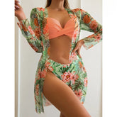 Dreiteiliger bedruckter Cover-Bikini für Damen