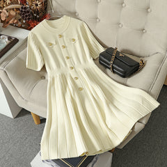 style small fragrant dress with French temperament, niche design, pocket curved bead knitted skirt