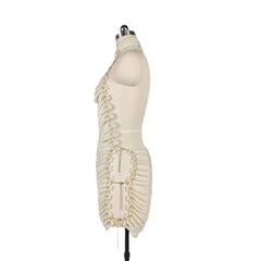 Beaded sexy backless hollowed out neckline dress, banquet party performance dress