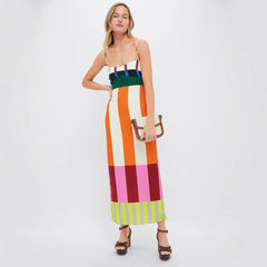 Medium length dress with camisole color blocking