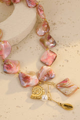 Pink Shell Beaded Alloy Conch Faux Pearl Pendants Vacation Necklace