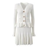 French socialite design with ruffle edge patchwork long sleeved dress slim fit and slimming short skirt