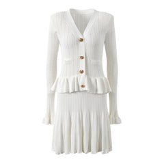 French socialite design with ruffle edge patchwork long sleeved dress slim fit and slimming short skirt