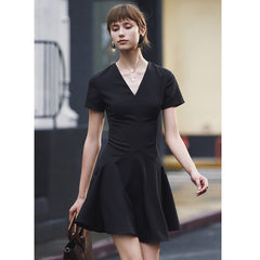 Autumn Dress Women Sexy Black Flounce Dress Short Sleeve Elegant Celebrity Mini Party Dress