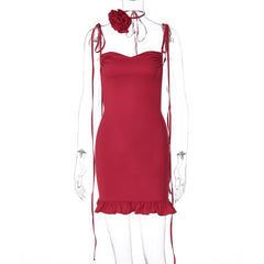 sexy backless pleated lace up dress