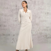 Ivory fishtail maxi dress delicate and elegant ribbed knit long sleeve stretch slim wrap Womens dresses spring new