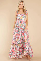 Floral Square Neck Wide Strap Maxi Dress