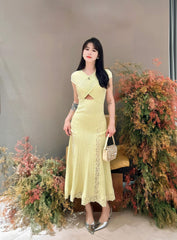 Hollow lace patchwork slim fit and slimming fish tail dress