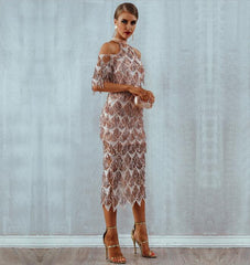 Elegant Sequins Evening Party Dress Vestidos Verano 2019 Mesh Runway Dress