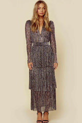 long skirt, elegant commuting black printed high waist long skirt dress