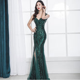 Toast Dress Red Bridal Fishtail Long Dress Sequin Sling Evening Dress Banquet
