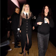 white collar metal button sexy see-through dress dinner party bandage