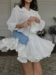 White pleated mini dress fresh mini dress commuting skirt