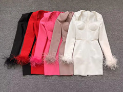 Black White Red Pink Blue Dusty Pink Bandage Feathers Dress