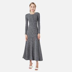 French shoulder pad slimming knitted dress