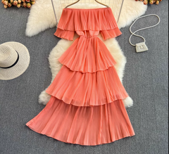 Off-the-shoulder strapless sweet ruffle maxi dress