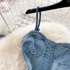 Damen Sommer Jeans Hosenträgerkleid