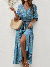Three-quarter sleeve waisted Bohemian casual holiday beach dress
