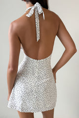 Polka Dot Print V Neck Halter Slim Fit Mini Dresses - White Pre Order