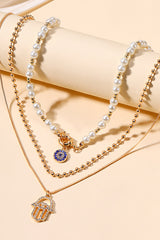 Devil's Eye Pendants Pearls Alloy Layered Necklace - Gold