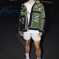 Mantel mit Blumenstickerei und Farbblockierung