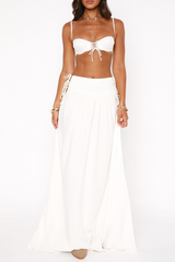 Lace Up Crop Cami High Slit Maxi Skirt Matching Set - White