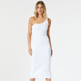 Solid Color Slanted Shoulder Yellow Single Shoulder Sleeveless dress