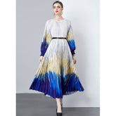 European and American style round neck three bedroom pleated slim fit mid length dress