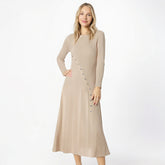 Long sleeved design with curved buttons heavy-duty elastic round neck mid east wind long dress
