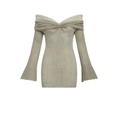 French gentle one shoulder knitted dress with a sexy temperament cinched waist and slimming effect wrapped buttocks short skirt