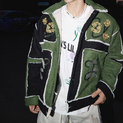 Mantel mit Blumenstickerei und Farbblockierung