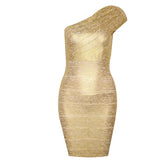 Sexy One-Shoulder Gold Bandage Dress Bodycon Club Party Prom Glitter Dress