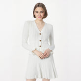 French socialite design with ruffle edge patchwork long sleeved dress slim fit and slimming short skirt