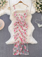 Women's summer embroidered mesh dress