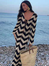 GACVGA Knitted Stripe Full Sleeve Maxi Dress Hollow Out Beach Elegant Slim Party Club Long Dress