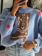Pullover mit Rundhalsausschnitt und überschnittenen Schultern und Stiefelmuster
