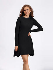 Long Sleeved High Waisted Short Knitted Dress Women Solid High Collar Sweater A-line Dresses Autumn Chic Female Street