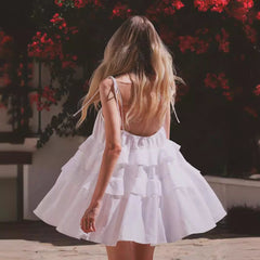 multi-layer ruffled cake skirt short backless camisole dress