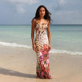 beach style dress with printed suspender, slim fit, sexy and dress