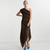 pleated decorative slim asymmetric dress