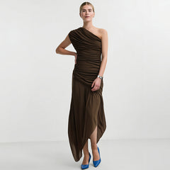 pleated decorative slim asymmetric dress
