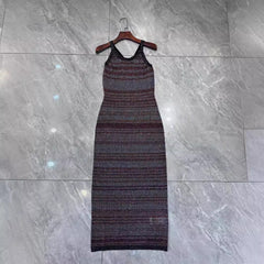 elegant jacquard striped sleeveless knitted vest suspender dress