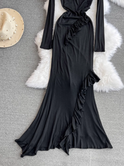 Schwarzes Meerjungfrauenkleid mit langen Ärmeln