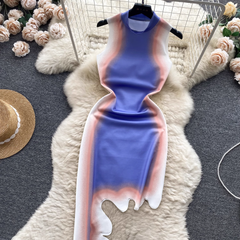 Ärmelloses, bedrucktes Sommerkleid für Damen mit unregelmäßigem Wellenmuster