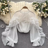 Women's irregular ruffled mesh blouses