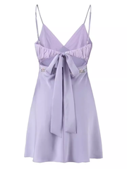 Purple V Neck Mini Dress