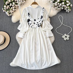 Frühling und Herbst Laterne Langarm A-Linie Hemdkleid zweiteilige Fischgrätenweste